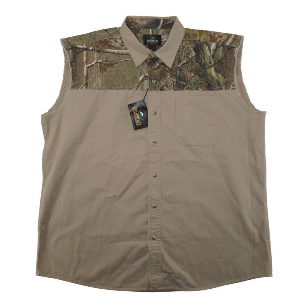 Realtree Sleeveless Button Down Shirt Men’s Camo Yoke Western Workwear NWT